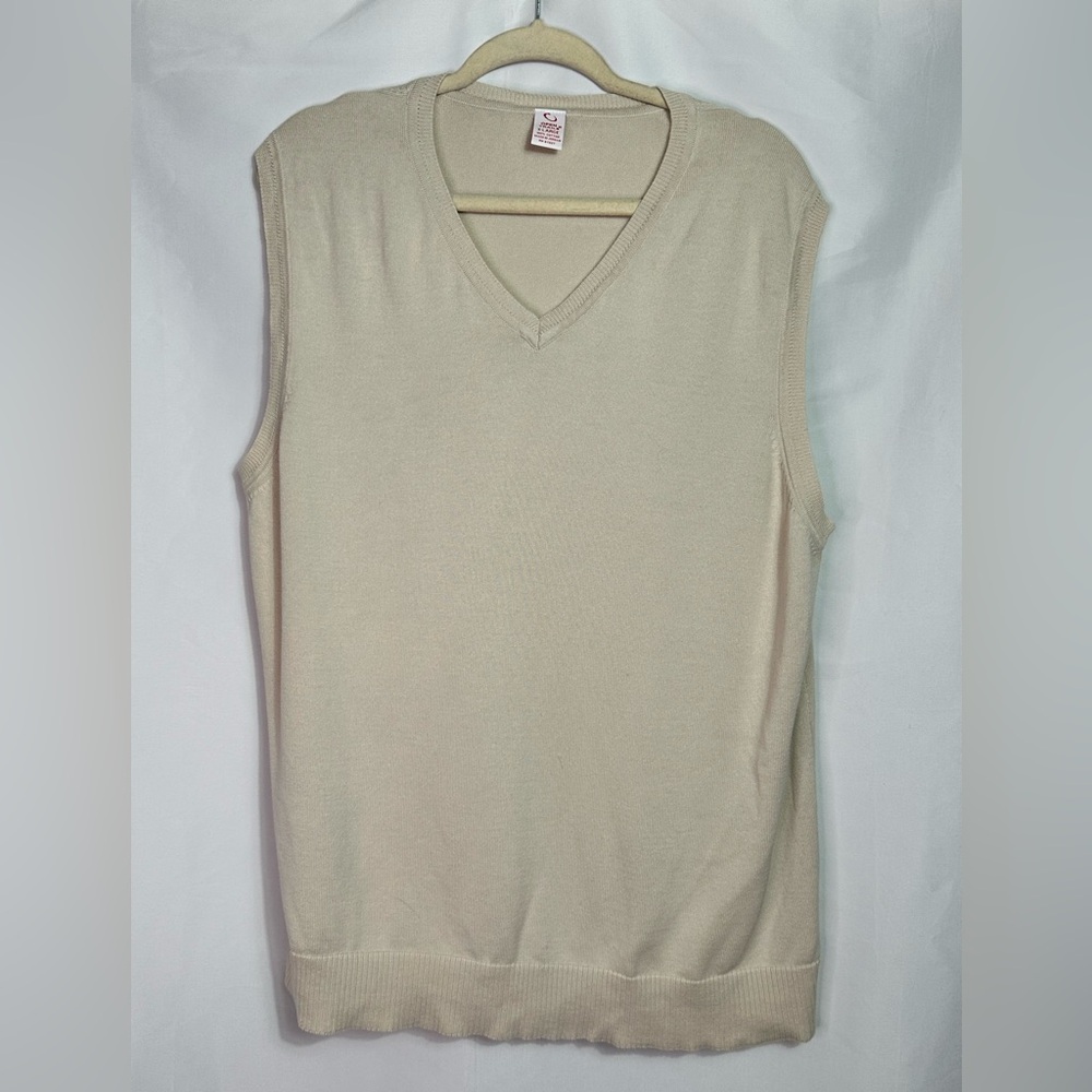 Thin Knit Cream V Neck Long Sweater Vest Preppy Hiking Outdoors 90's Casual